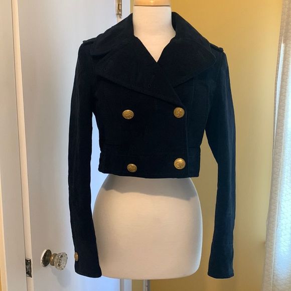 Zara Woman Blazer Cropped Velvet Double Breasted Plush Jacket Navy Nautical XS - Picture 2 of 12